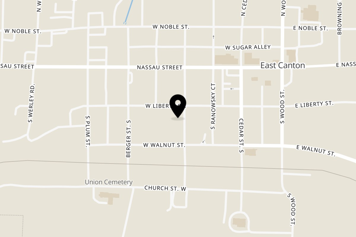 Map showing the location of Scratch Steakhouse And Lounge on 217 S Market St in East Canton